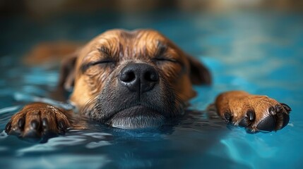 Dog floating peacefully in pool water