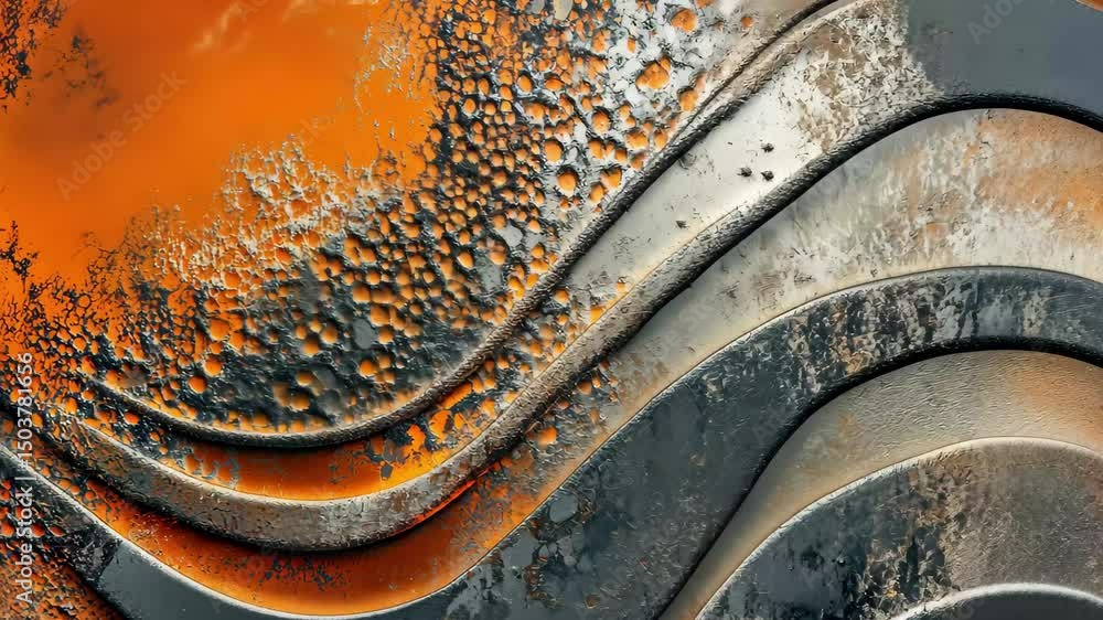 Poster abstract orange and gray metallic texture featuring organic forms and dynamic lines, abstract orange