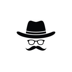 Stylish gentleman hat glasses mustache icon