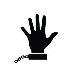 Handcuffed hand reaching upwards seeking freedom