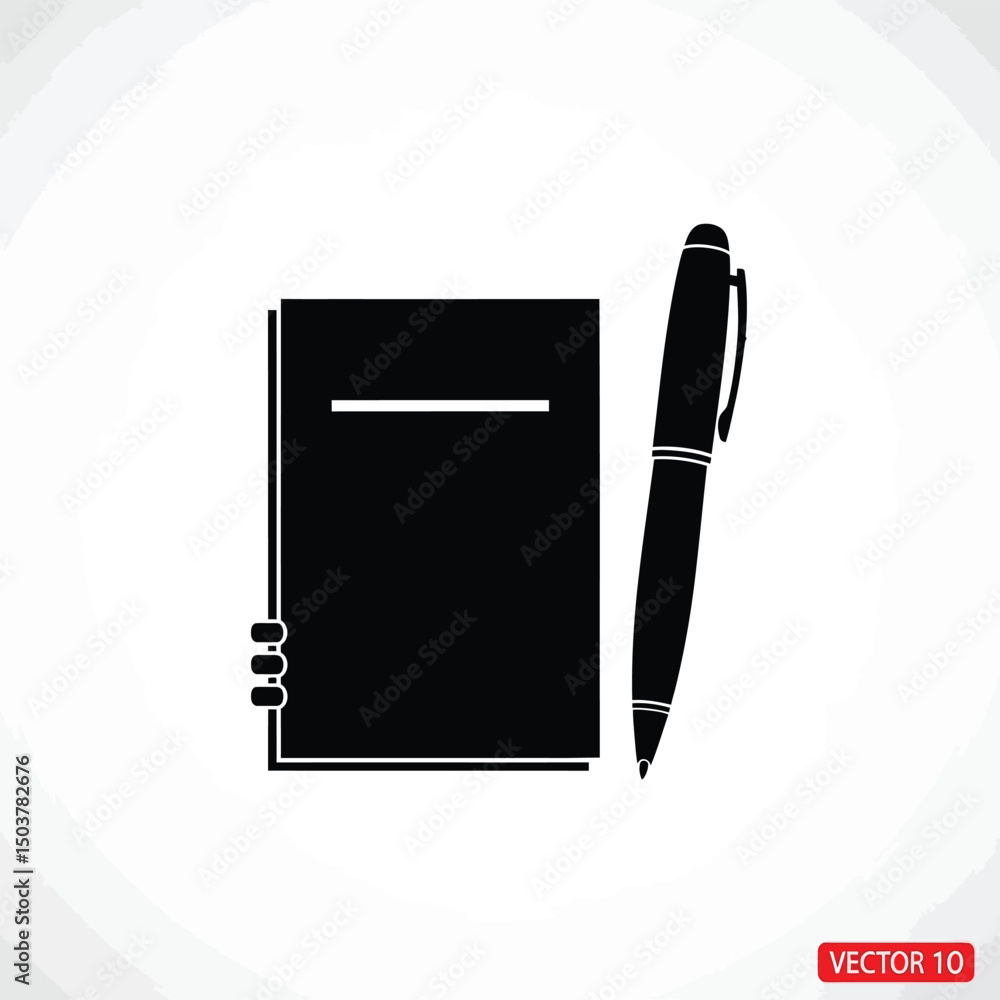 Poster notebook and pen simple black icon design