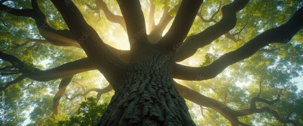 Aufkleber majestic tree with expansive branches reaching for sunlight, creating a peaceful canopy in the fores