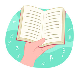 Human Hand Holding Book for Reading and Education Concept Illustration Clip Art