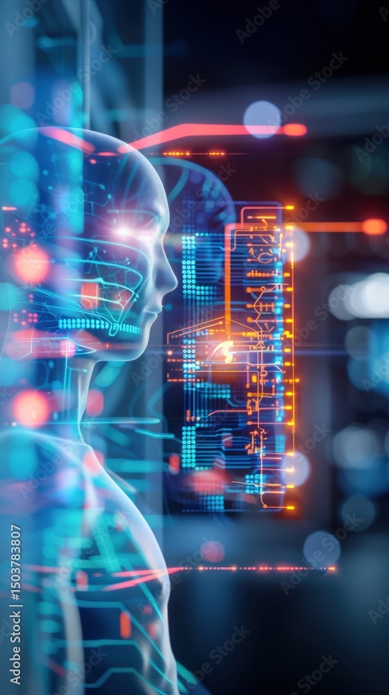 Poster futuristic ai technology showcase urban science lab digital art high-tech environment close-up view 