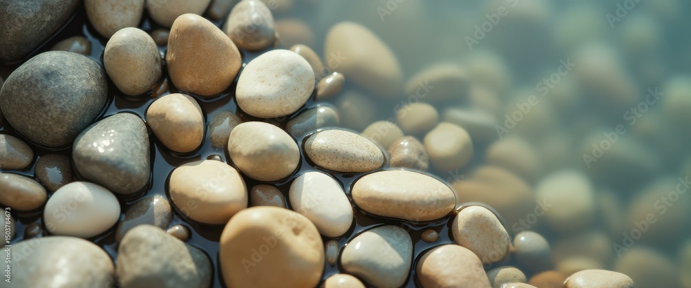 Poster smooth river stones shimmering beneath shallow water create a soothing natural pattern