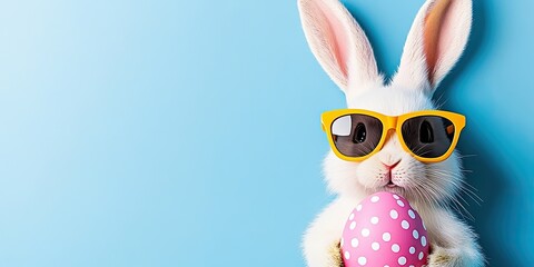 Cute bunny with sunglasses and egg