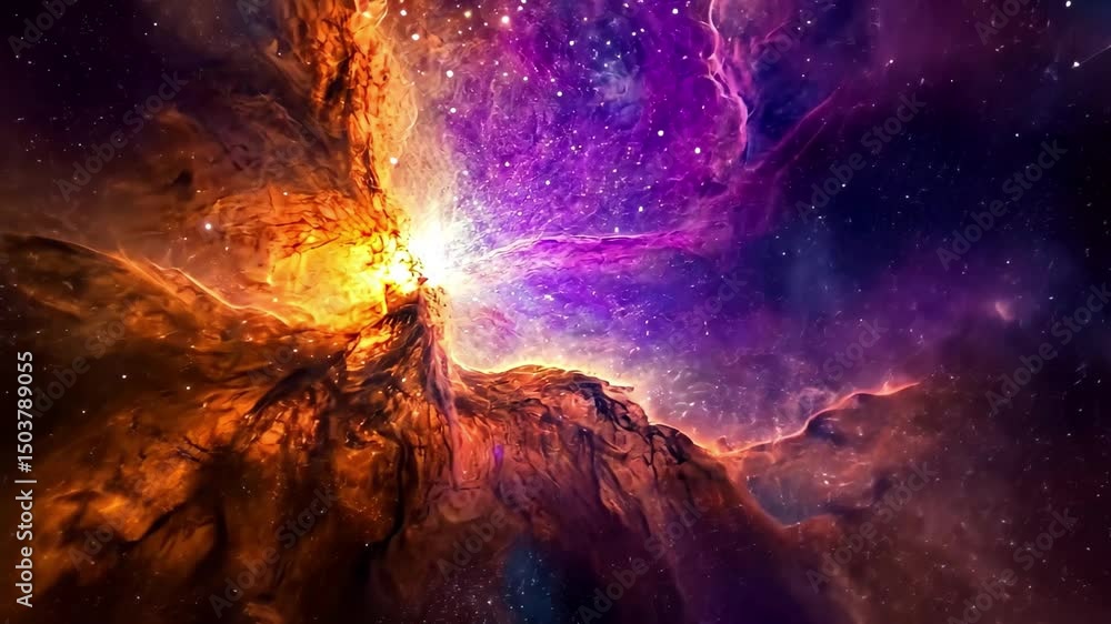 Wall mural brilliant space nebula with vibrant swirling colors in a cosmic display of purple and orange hues, b