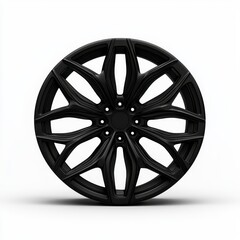 Obraz premium Black Multi Spoke Alloy Wheel on White Background, Generative AI