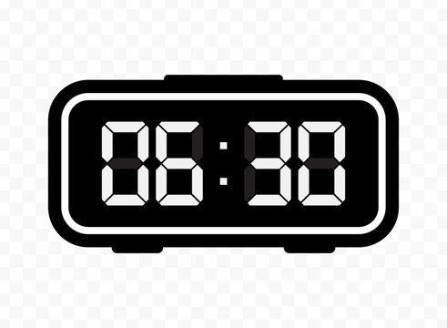 Vector illustration of half past six digital clock icon sign and symbol. black icon for website design .Simple design on transparent background