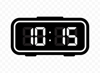Vector illustration of quarter past ten digital clock icon sign and symbol. black icon for website design .Simple design on transparent background