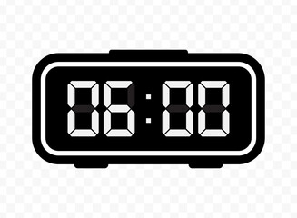 Vector illustration of six o'clock digital clock icon sign and symbol. black icon for website design .Simple design on transparent background