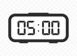 Vector illustration of five o'clock digital clock icon sign and symbol. colored icon for website design .Simple design on transparent background.