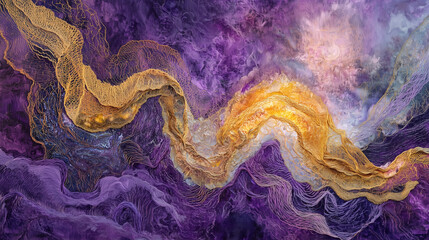 Violet and golden energy flow on a deep purple background 