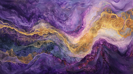 Violet and golden energy flow on a deep purple background 