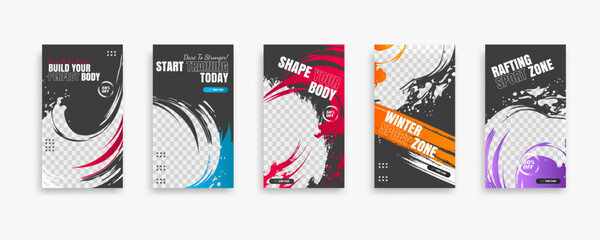 post and story fitness training social media template. social banner for promotion your product