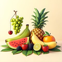 Freshly rendered 3D fruits for healthy design.