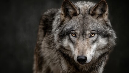 Fototapeta premium Gray wolf portrait looking at camera