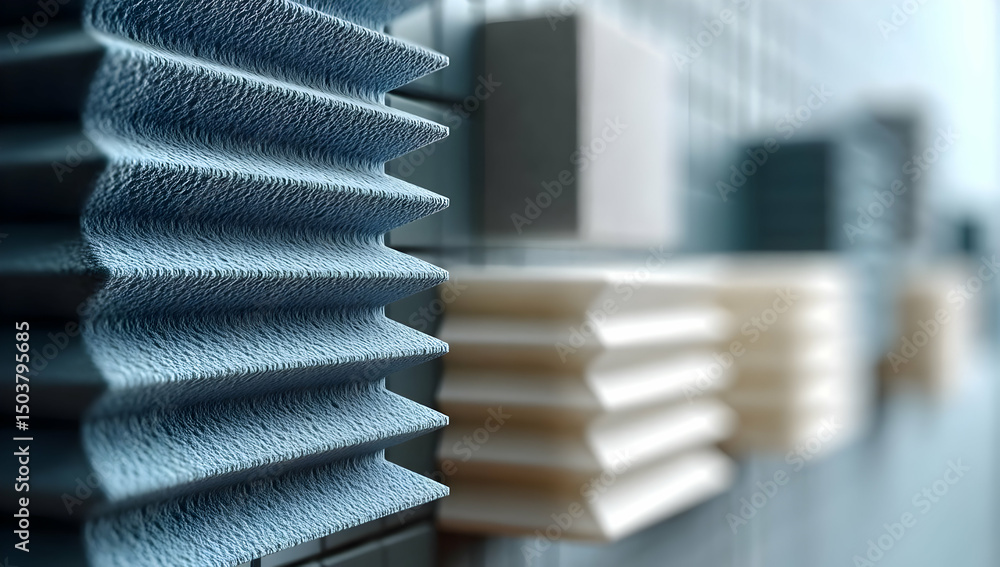Poster a close-up view of textured acoustic panels arranged in a modern architectural setup. perfect for sh