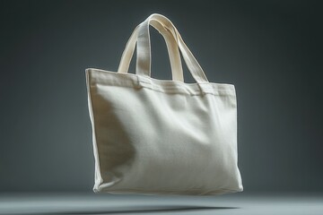 Floating Beige Canvas Tote Bag Mockup, Studio Shot, Empty Shopping Bag