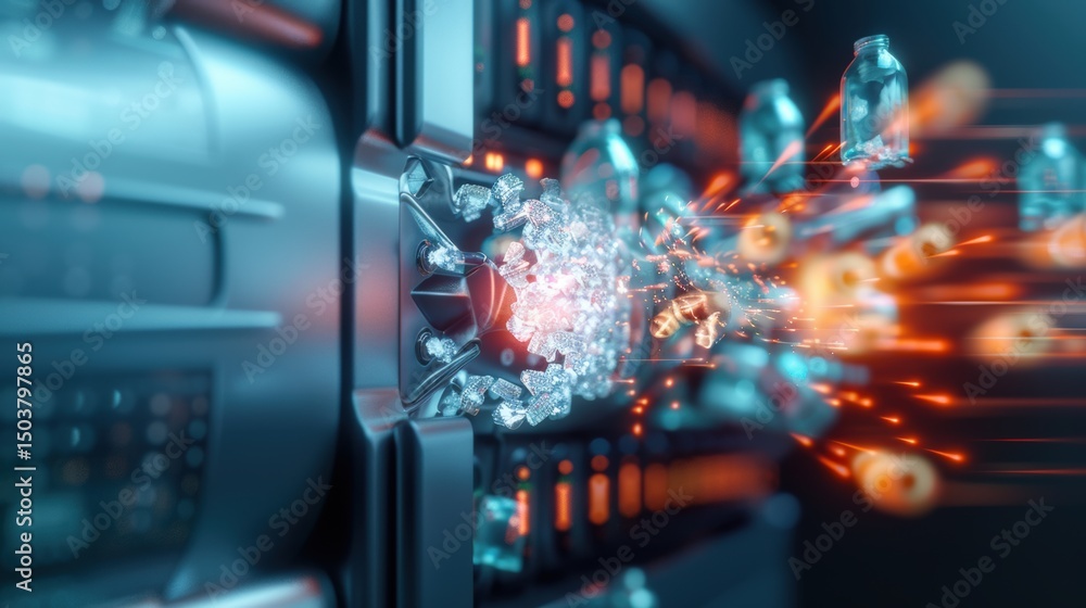 Poster cyber attack simulation digital space 3d animation virtual environment close-up view data breach con