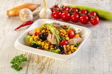 Dietary salad with canned tuna and corn