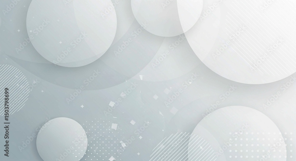 Poster modern abstract background with white and grey translucent circles and geometric patterns.
