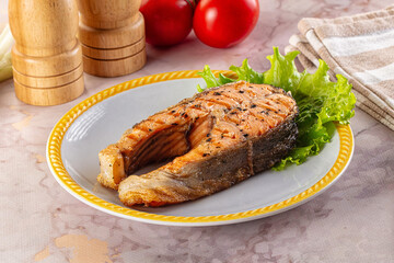 Gourmet grilled salmon fish steak