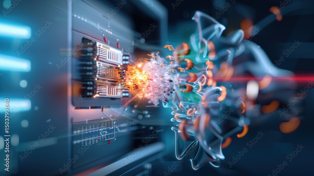 Poster explosive quantum computing breakthroughs laboratory environment digital art futuristic technology a