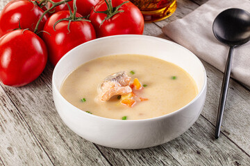 Salmon white soup with salmon