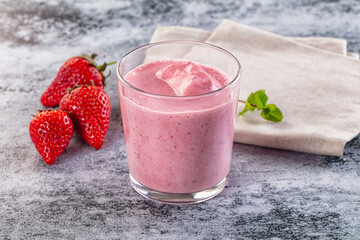 Strawberry smoothie milk shake glass