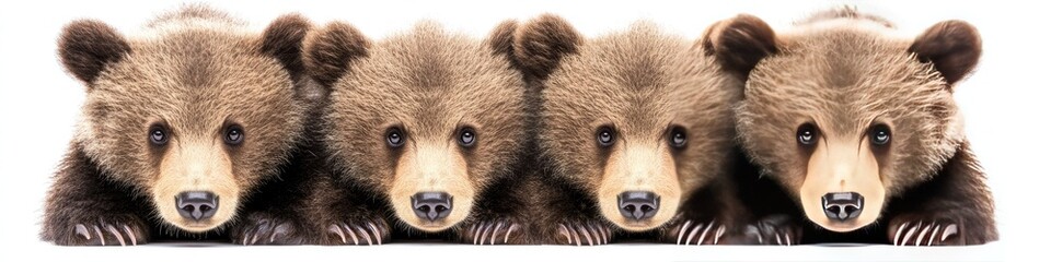 Obraz premium Row of four adorable baby brown bears