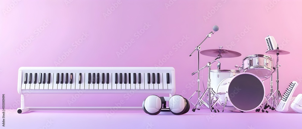 Poster a computer monitor with a pink background and a keyboard