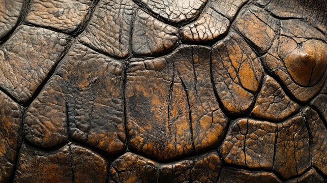 Close up of a turtle shell showing the texture and patterns with brown and black coloration details