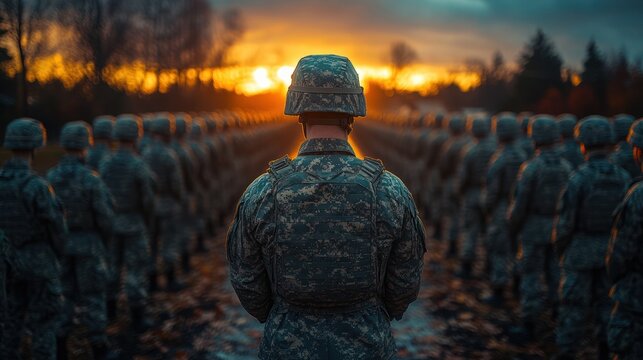 Soldiers standing at attention in honor of Veterans Day