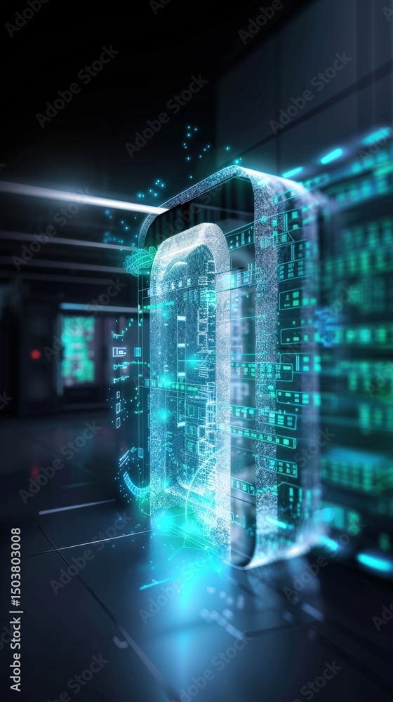 Poster digital innovation showcase technology lab motion graphic futuristic environment close-up view data 