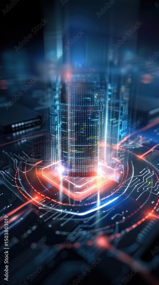 Poster futuristic data visualization event urban center digital artwork high-tech environment aerial view c