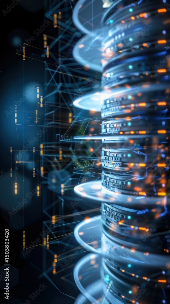 Poster innovative data processing event digital space technology visualization modern environment close-up 