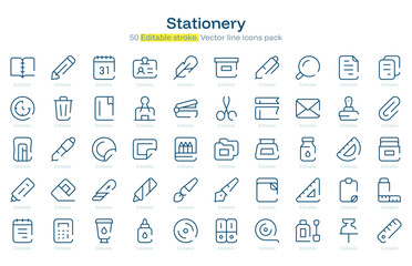 Stationery line icon pack. Stationery Stroke icon set. Editable Stroke icon.