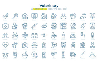 Veterinary line icon pack. Veterinary Stroke icon set. Editable Stroke icon