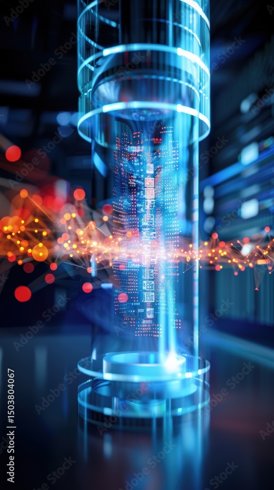 Poster advanced data visualization technique technology lab digital art futuristic environment close-up vie