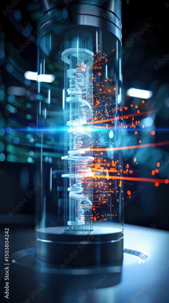 Poster innovative energy source futuristic laboratory digital art high-tech environment close-up view quant