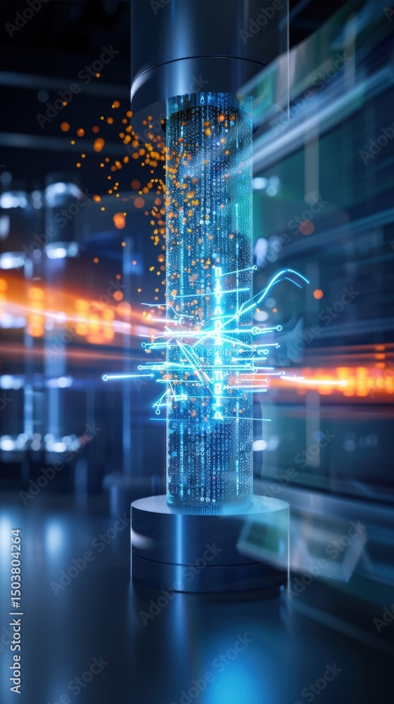 Poster quantum computing breakthroughs in a high-tech lab futuristic technology environment dynamic visuals