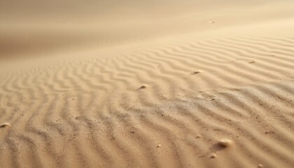 Fototapeta premium Close-up of sand dune with detailed texture. Small ripples on sandy surface, desert scenery. Brown, yellow, gold colors and natural background. Sandy desert environment, abstract landscape background.