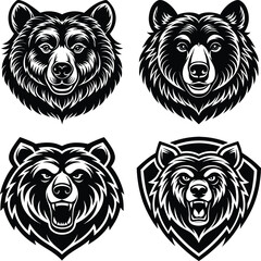 Bear head with crown. Silhouette logo animal mascot. Royal ursine crest a majestic portrait headwear for emblem design.
