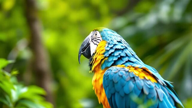 Macaw squawks loudly, echoing through forest