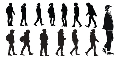 silhouettes of people walking