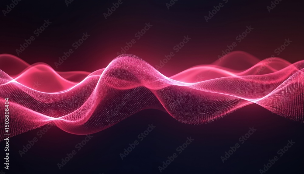 Poster abstract illustration featuring dynamic flowing wavy lines. pink gradient shape with dark background