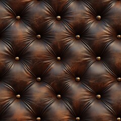 Fototapeta premium Seamless rustic brown tufted leather with matching buttons, creating a timeless and elegant repeatable pattern. Ideal for vintage or classic interior design.