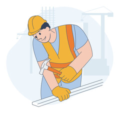 Construction Worker Hammering Flat Vector Illustration