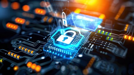 Cybersecurity innovations protecting digital data tech industry digital art high-tech environment close-up view security concept